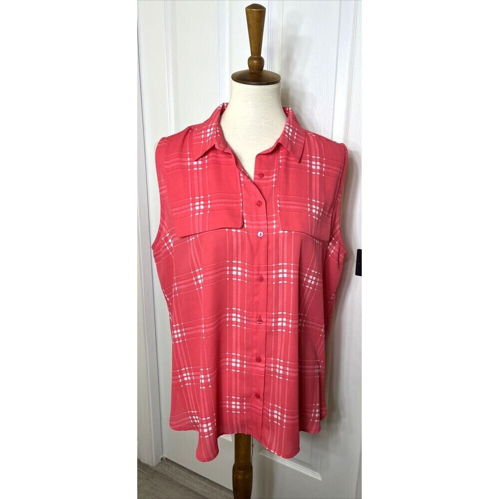 Worthington Women's Sleeveless Blouse Pink Plaid Size PXL NWT